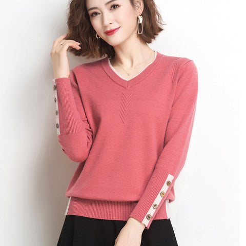 V-Neck Button Sweater