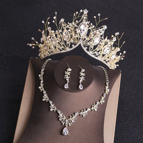 Rhinestone Crystal Gold Tiara and Jewelry Set