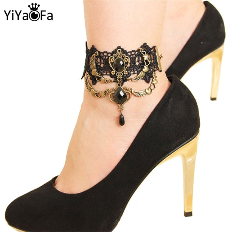 Handmade Vintage Black Lace Anklets
