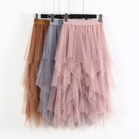 Elastic High Waist Long Tulle Skirt