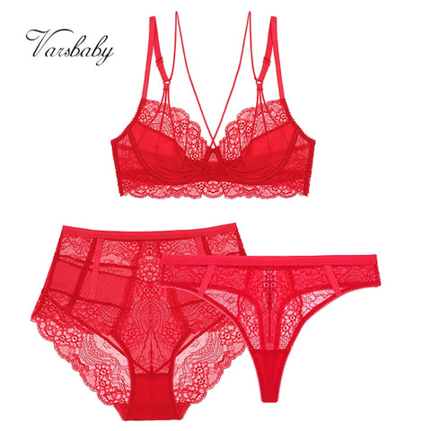 Floral Lace 3 Pc Bra, Panty and Thong Set