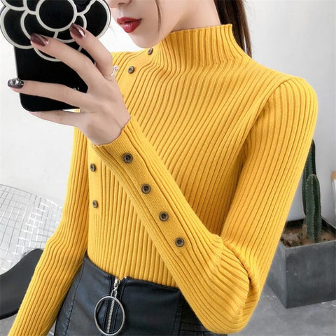 Elegant Turtleneck Sweater With Buttons