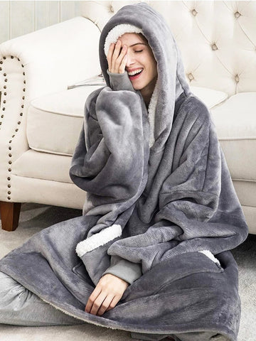 Fleece Giant Hoodie/TV Blanket With Sleeves